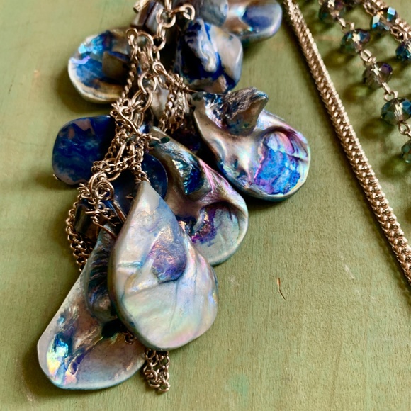 Blue Mother of pearl & Crystal Necklace 30" Long - Picture 8 of 12